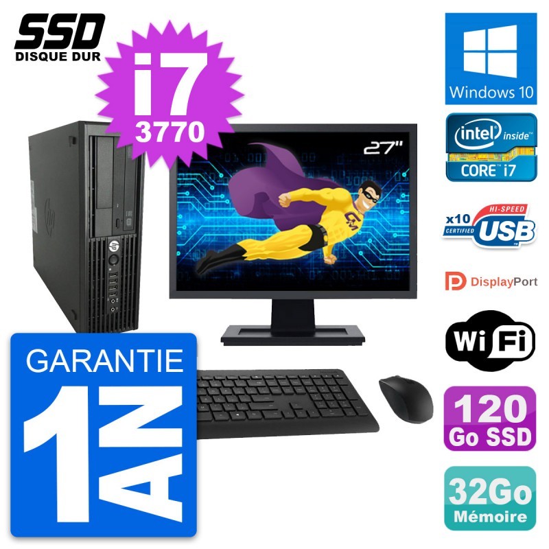 PC HP WorkStation Z220 SFF Ecran 27" i7-3770 RAM 32Go SSD 120Go Windows 10 Wifi