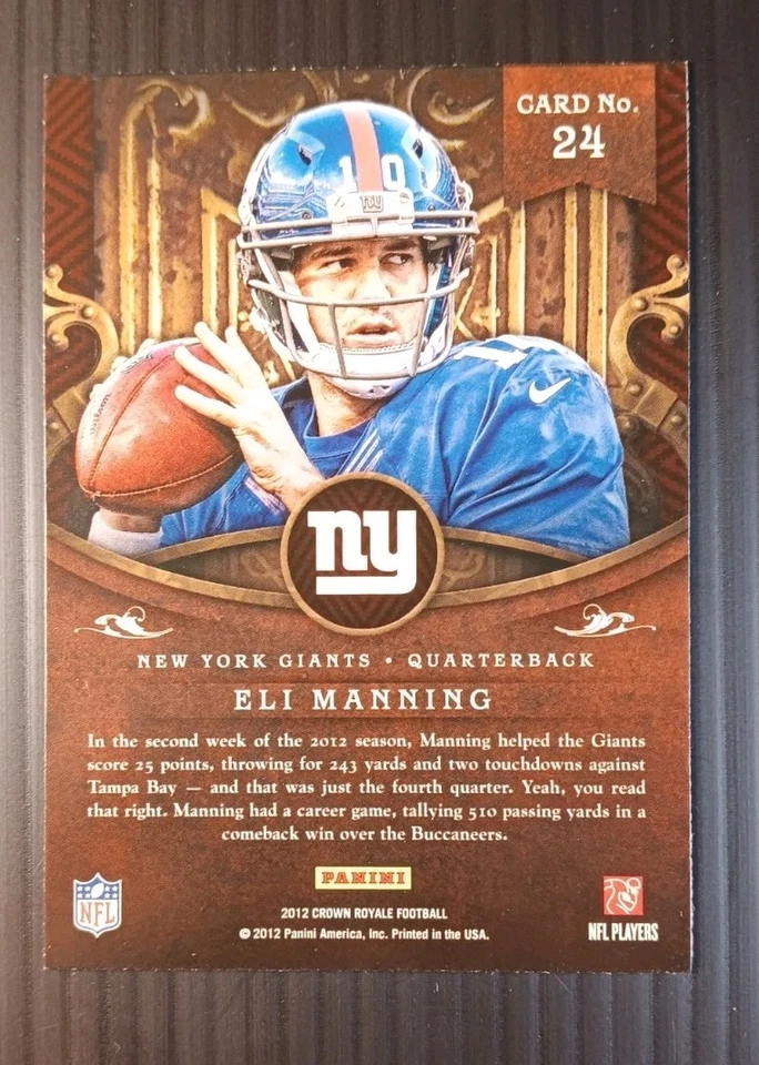 2012 Panini Crown Royale Football Regime #24 Eli Manning New York Giants - Image 2 of 2
