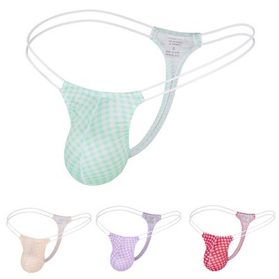Mens Plaid Low Rise Thongs Underwear Bulge Pouch Briefs G String for Nightwear