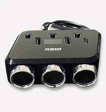 3 Way Cigarette Lighter Socket Splitter 3.1 USB Fast Charger & Type C Port LED 