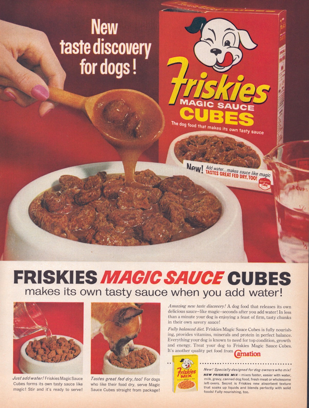 1962 Print Ad Magic Sauce Cubes Pour Water Carnation