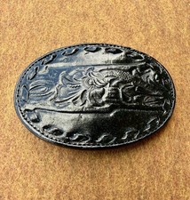 Vintage Nocona Floral Hand Tooled Embossed Black Leather Belt Buckle 3-3/4  