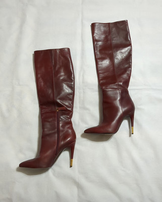 TOM FORD EU39.5 US9 Brown Leather Over The Knee High Boots Stiletto High Heels