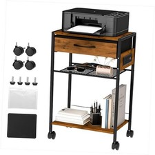 3-Tier Printer Stand with Charging Station, Wood  Metal Printer Table with