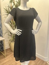 H&M Black White Polka Dot Dress Women Size 10/12 Sheath Puff Sleeve Midi Career