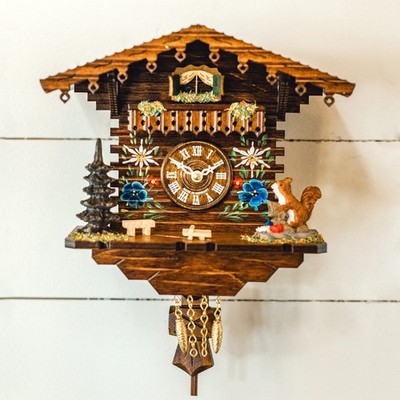 Hermle EDELWEISS Hand painted cuckoo clock with squirrel Quartz movement