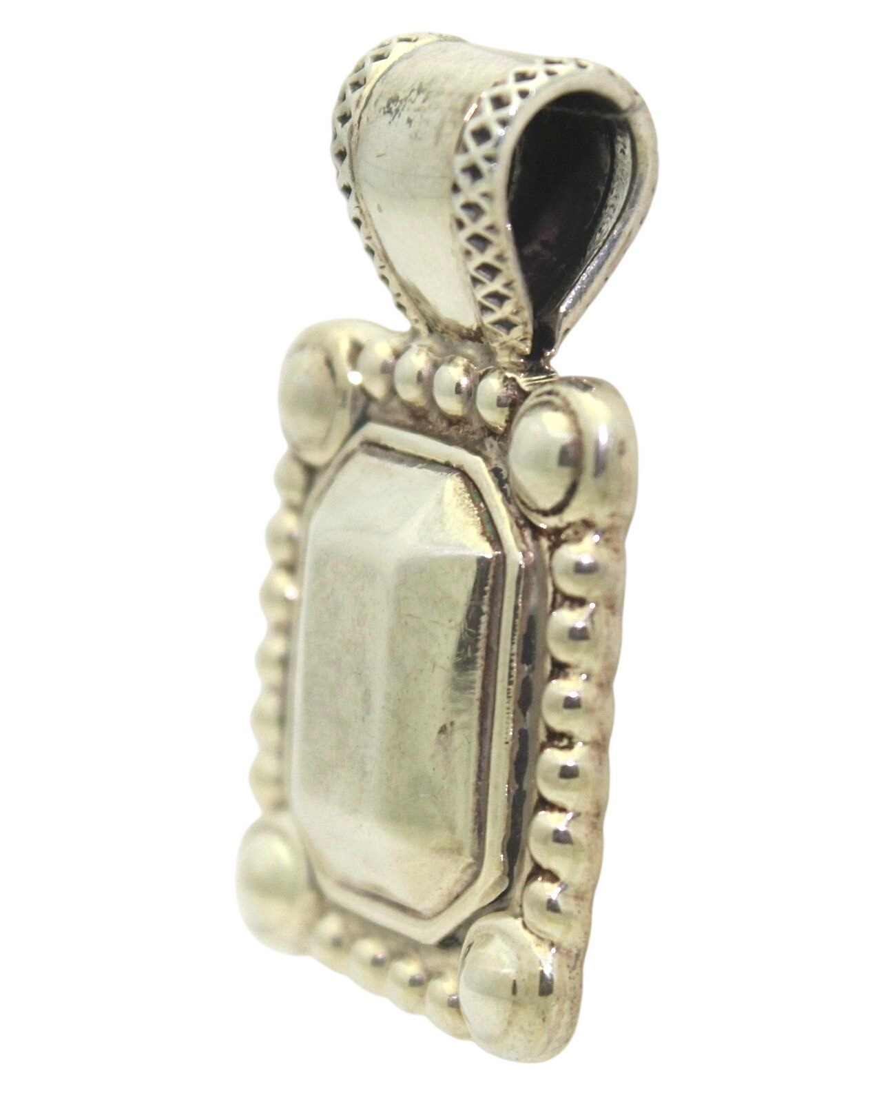 .925 Sterling Silver Rectangular Pendant Beaded E… - image 3