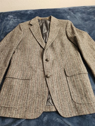 Vintage Woolrich Wool Herringbone Blazer Suit Jacket Mens Sz 40 Gray Preppy USA - Picture 3 of 9