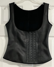 Ann Michell Waist Trainer Vest Womens Size 2-XL Latex Gym 3 Hooks Black Shaper