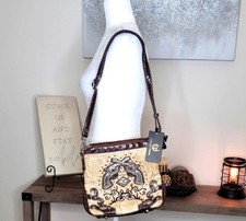 NEW Cowgirl Trendy Western Bling Rhinestones Brown and Cream Handbag Purse