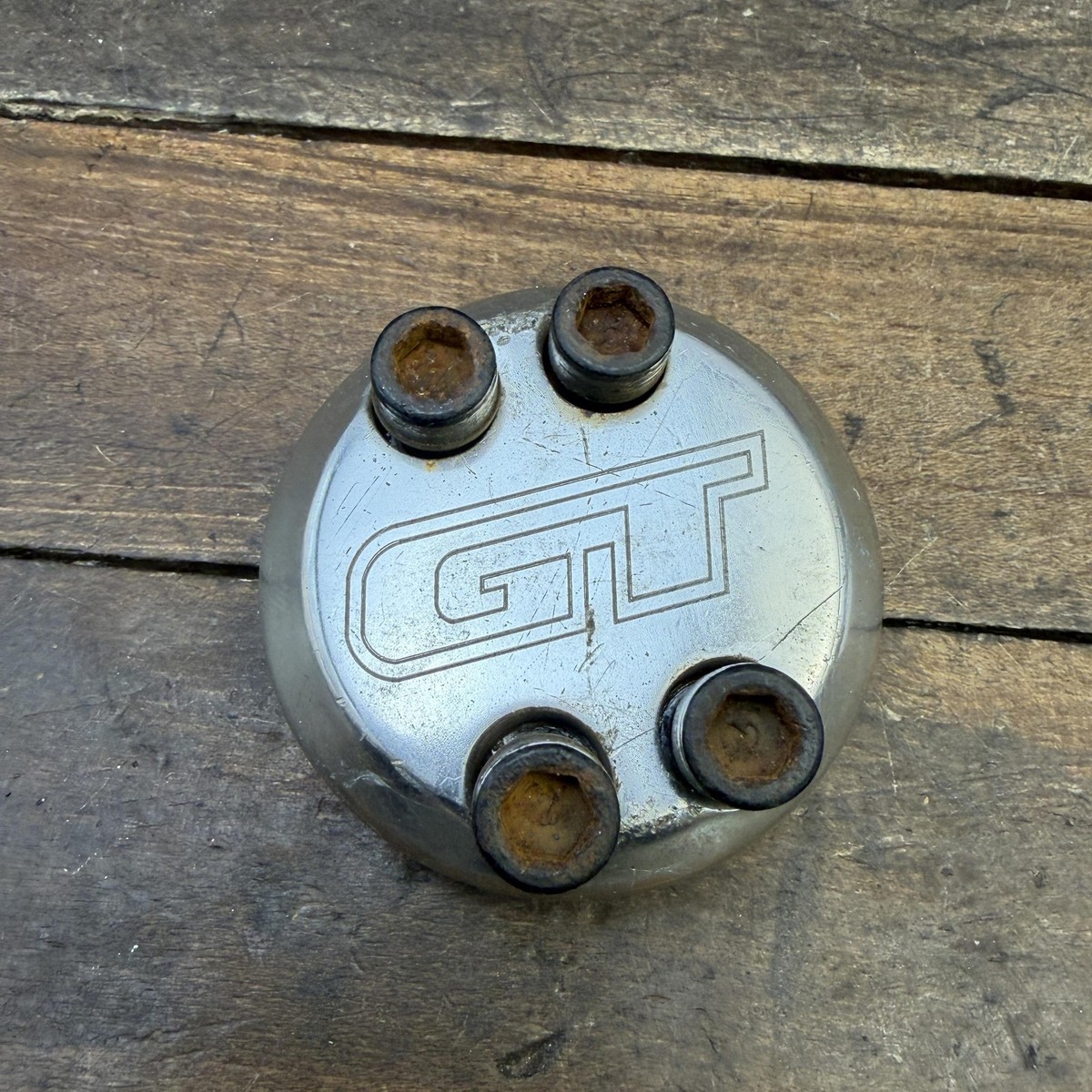 Vintage GT BMX Stem Cap 4-Bolt Face Plate Silver Alloy Old School