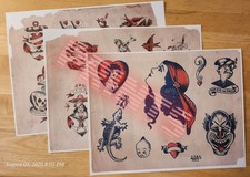 Chicago Tattoo Supply House 3 Sheet Vintage Flash Set Prints. N.W Tattoo Museum