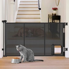 Reinforced 60 Wide Retractable Baby Gate with Cat Door 33 Tall Retractable ...