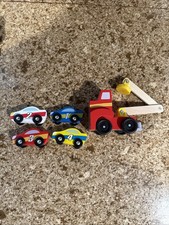 Melissa  Doug Wooden Magnetic Car Loader Race Car Lot Of 5 Classic Toy