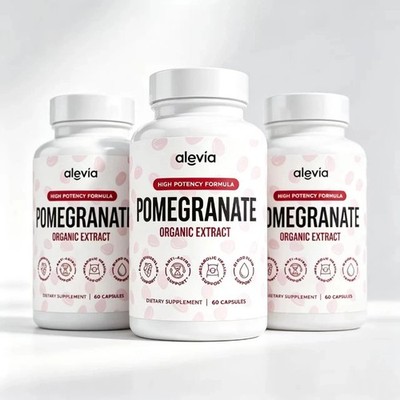 (3 PACK) Alevia Pomegranate Capsules Organic Extract Antioxidant 180 Capsules