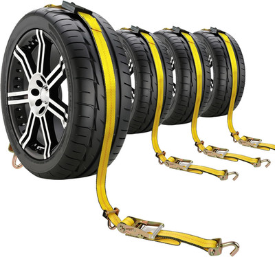 Heavy Duty Car Hauler Straps 10,000 Lbs Break Strength - 3-Point Tire Tie Downs