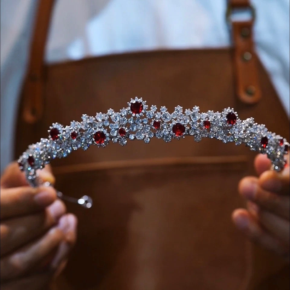 Elega Coreano Borgoña Circón Boda Tiaras Headpices Novias Accesorio para el Cabello Foto 3 de 4