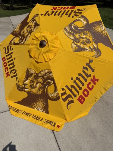 SHINER BOCK Beer Patio Umbrella Large Beach Tilt Commercial Used 1 Weekend