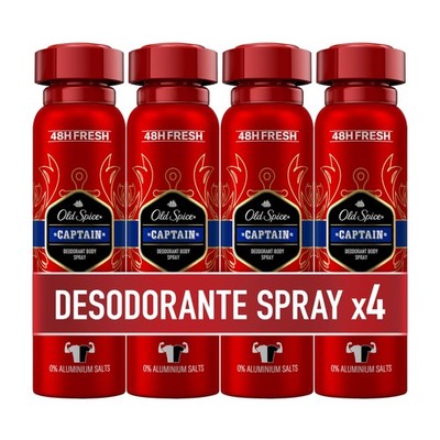 Old Spice Captain Deospray Herren 48h Frische 0% Aluminium 4x150ml gegen Flecken