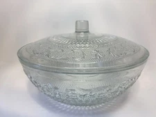 Crystal Clear Industries Embossed Crystal Serving Bowl W/ Lid 10in RARE MINT