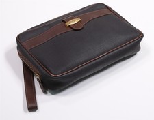 Dunhill Vintage Gray Brown Calf Leather PVC Clutch Document Case Made in Italy