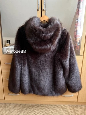 Neu Zara Blogger Pelz Jacke Kunstfell braun M 38 40 faux fur Nerz Optik Kapuze - Bild 1 von 4