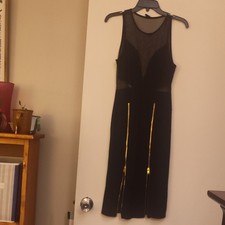 LIX Black Mesh Bodycon Sleeveless Midi Dress Round Neck Zipper Accent M