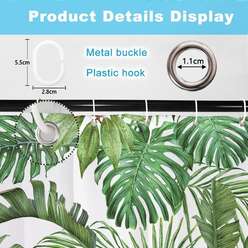 90x183cm Acuarela Verde Hojas de Palma Ducha Cortina Verano Tropical Botánico... - Imagen 6 de 6