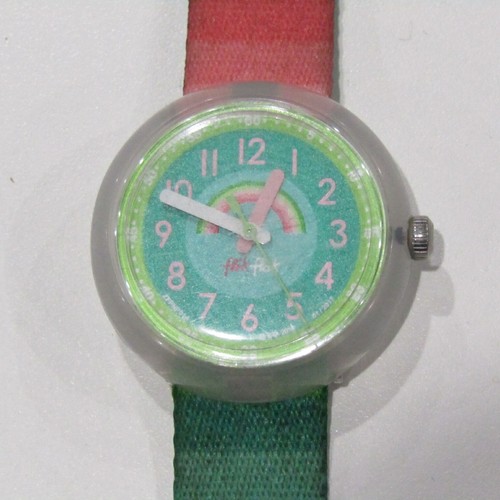 Flik Flak Swatch Watch "Stripy Dreams" ZFPNP014 Kids Pink Green Rainbow USED - Picture 2 of 5