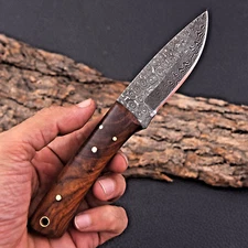 Custom Made Damascus Hunting Skinner Knife Hand Forged Damascus Steel Wood 2900