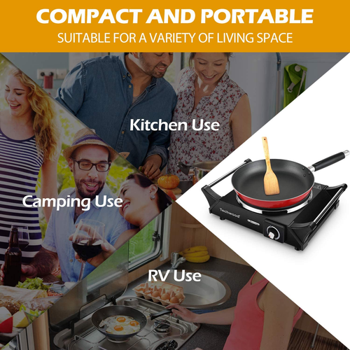 Techwood Hot Plate Portable Electric Stove 1500W Countertop Single Burner with A - Picture 5 of 12