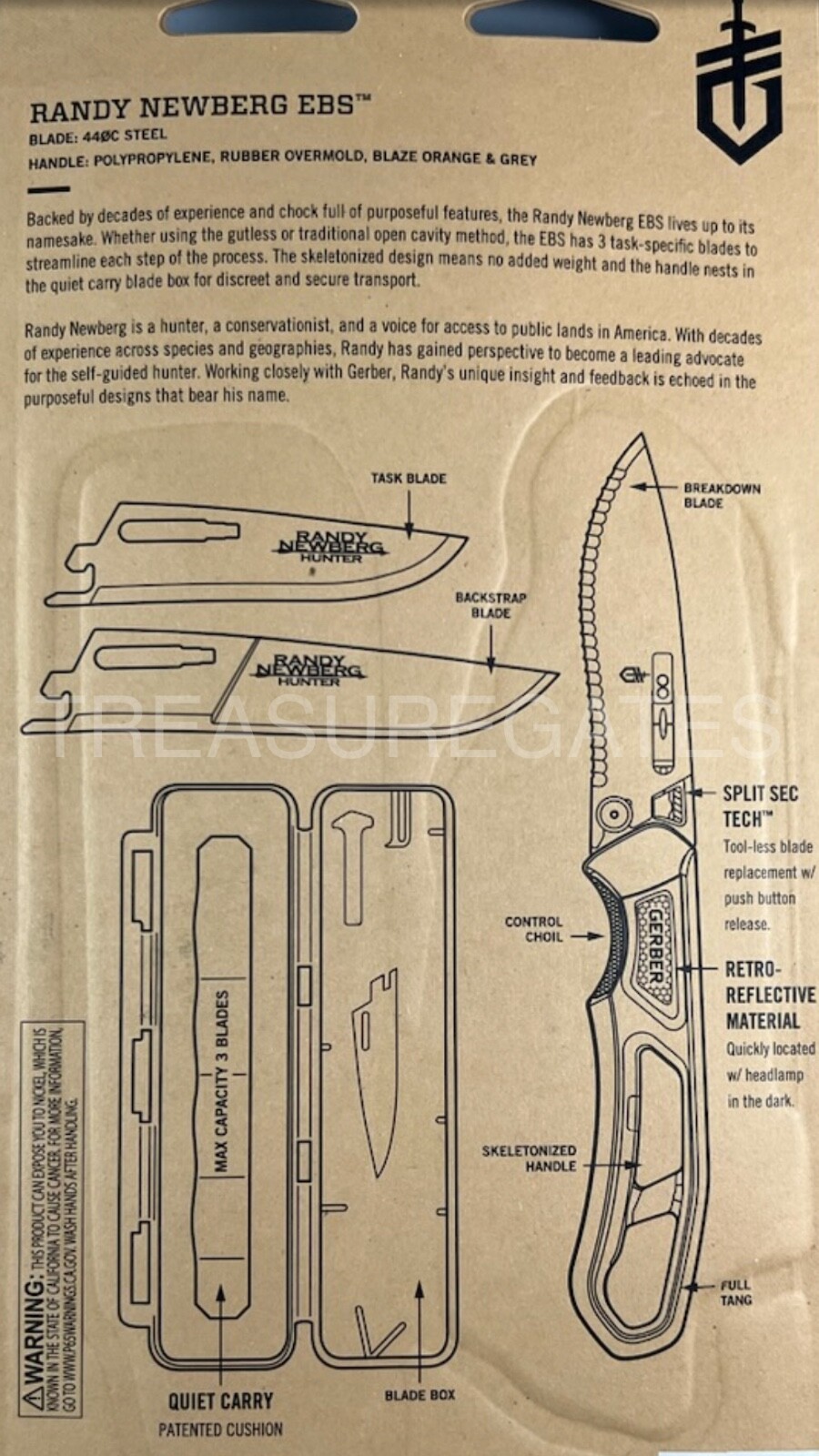 Gerber Randy Newberg EBS Exchangeable Hunting Knife Blade System w/3 Blades-New