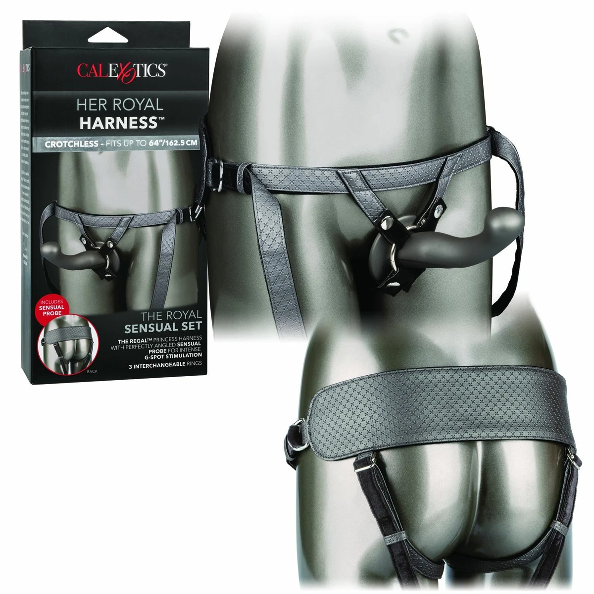 Royal Harness Crotchless Strap On Dildo G Spot Probe Sensual 3 Ring Set Sex  Toy | eBay