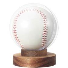 Baseball Display Case, Round Clear Ball Holder with Wooden Base, Autograph Ba...