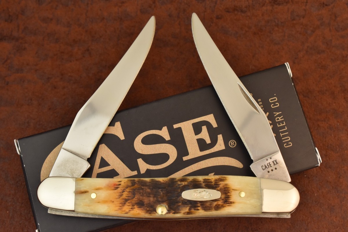 CASE XX USA PEACH SEED JIGGED AMBER BONE MUSKRAT KNIFE NICE SS