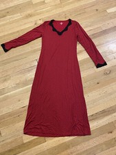Adonna 4/6 Small Long Sleeve Lace Red Black Polka Dot Nightgown Night Dress