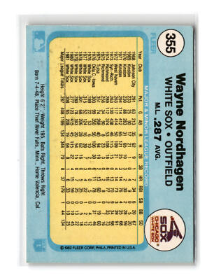 Wayne Nordhagen Baseball #355 1982 Fleer Chicago White Sox | eBay