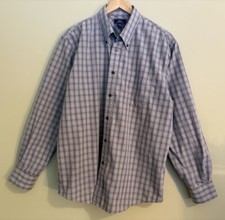Dockers Men's Size Large 16 16-1/2 Gray Plaid Striped Button-Down Shirt