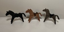 Geobra Playmobil 1974 Horse old style with Saddle Lot Of 3 Black, Gray Brown