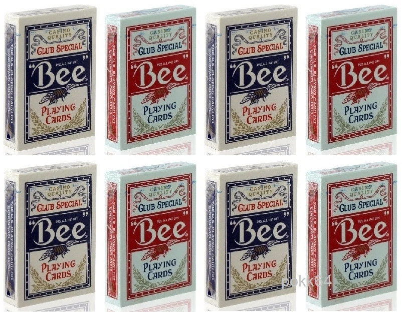 Lot de 8 jeux de 52 cartes POKER BEE CLUB SPECIAL 54 cartes Rouge et Bleu 0922 - Photo 1/1
