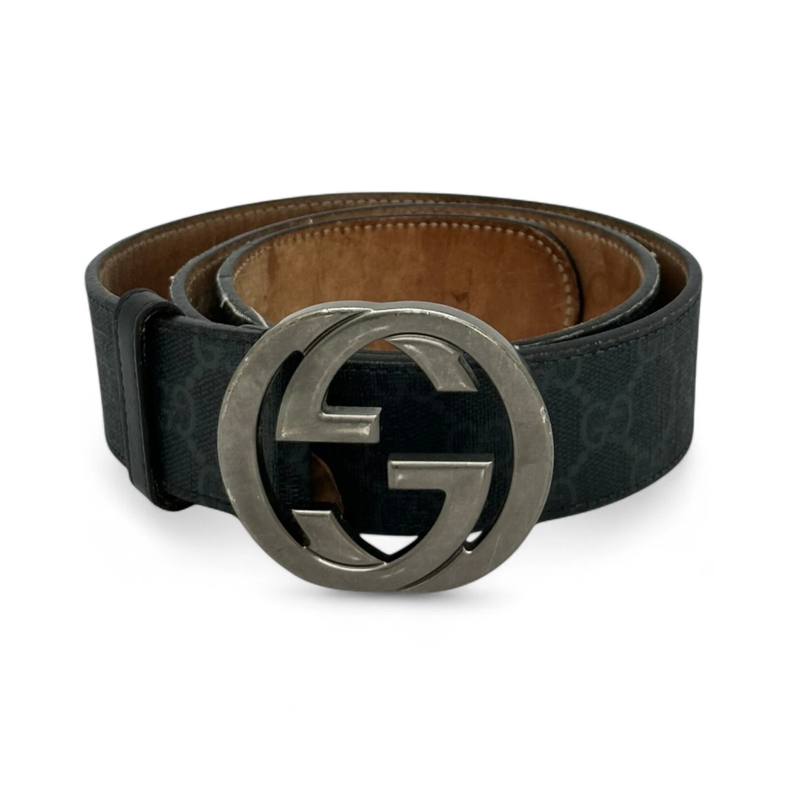Authentique ceinture Gucci monogramme suprême GG monogramme imbriqué G noir taille 85/3
