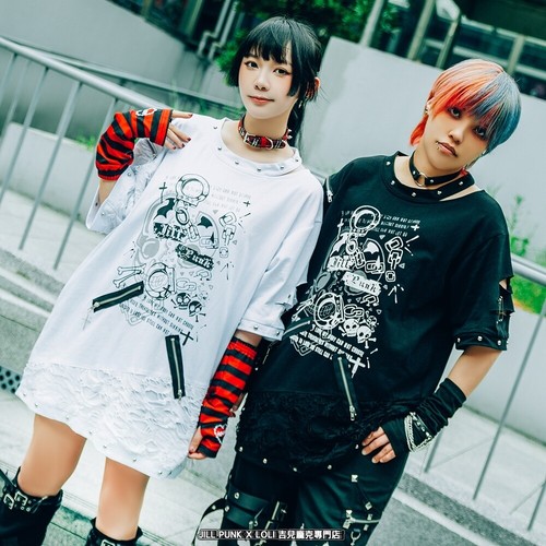 Heavy rock grunge Punk Elegy of convict cut-out distressed studded tee JJ2483 - Picture 6 of 7