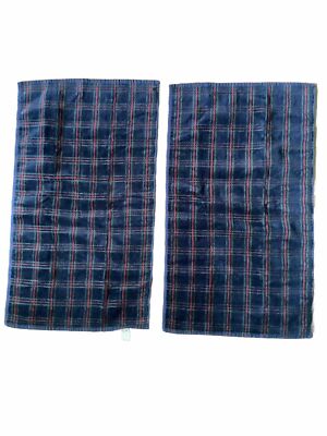 Vintage Terrisol Royal Blue  Checkered Red Green Hand Towel 15x26  Set 2