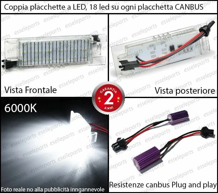 PLACCHETTE A LED LUCI TARGA 18 LED SPECIFICHE FIAT SEICENTO 600 6000K BIANCO - Immagine 2 di 4