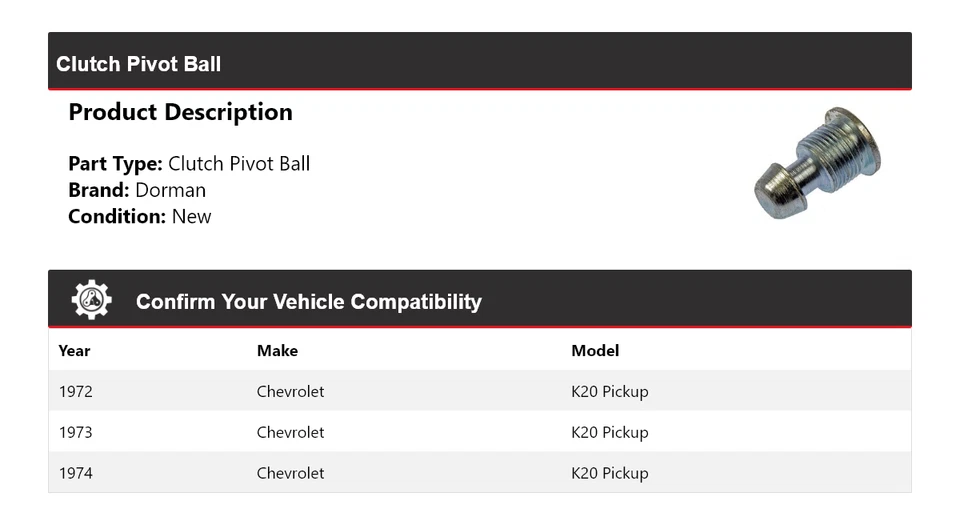 Bola de pivote embrague Dorman 1973 para camioneta Chevrolet K20 1972-1974 Foto 2 de 4