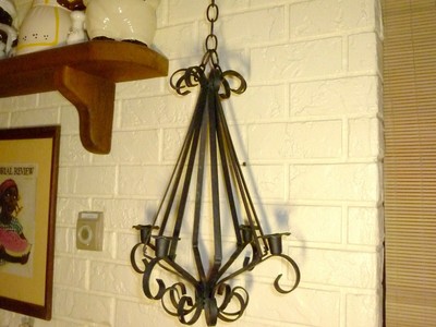 Vintage Wrought Iron 4 Light Candle Holder Chandelier Ebay