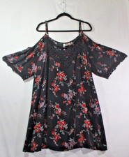 Black Floral Tunic Dress-spaghetti strap/off the shoulder 2X