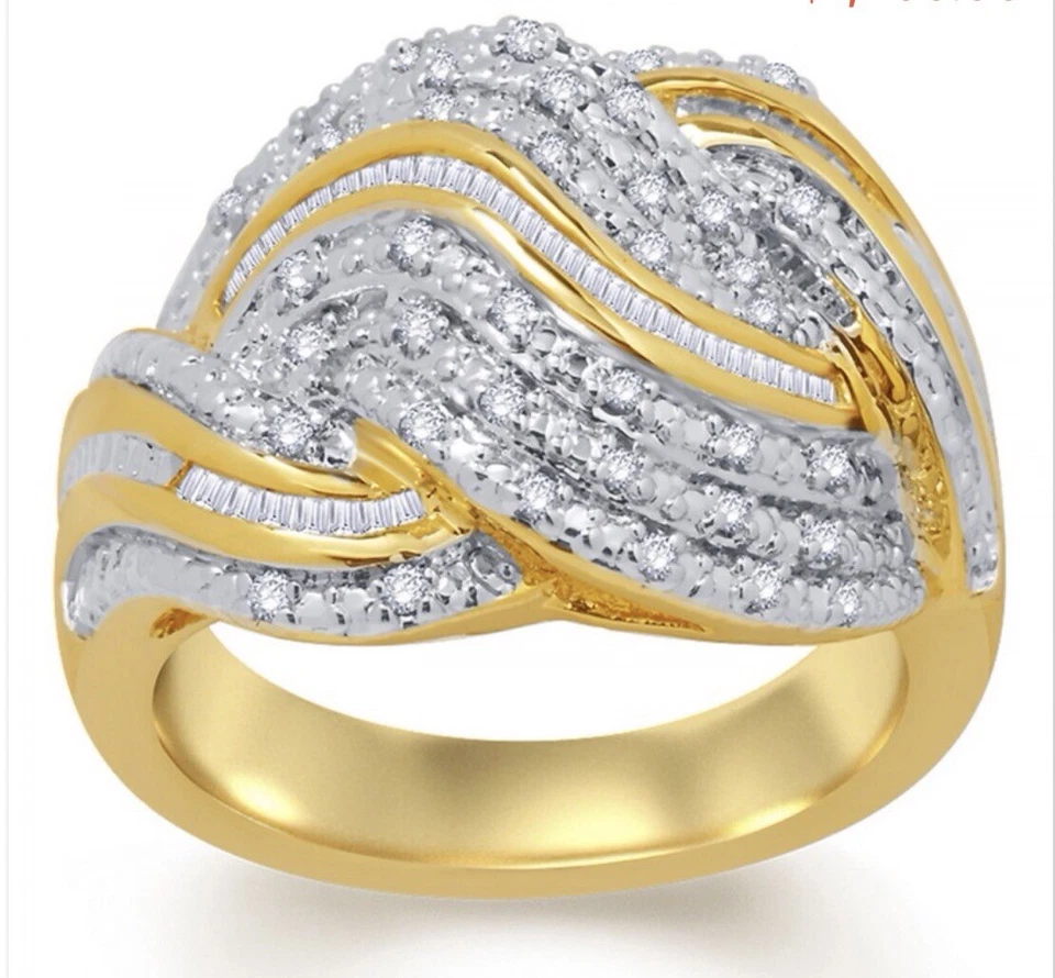 BEAUTIFUL LADIES 14K YELLOW GOLD FINISH DIAMOND SIZE 7 DESIGNER RING - Image 4 of 4