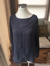 Ann Taylor Loft Dark Gray Pointelle Eyelet Blouse Top Small Excellent