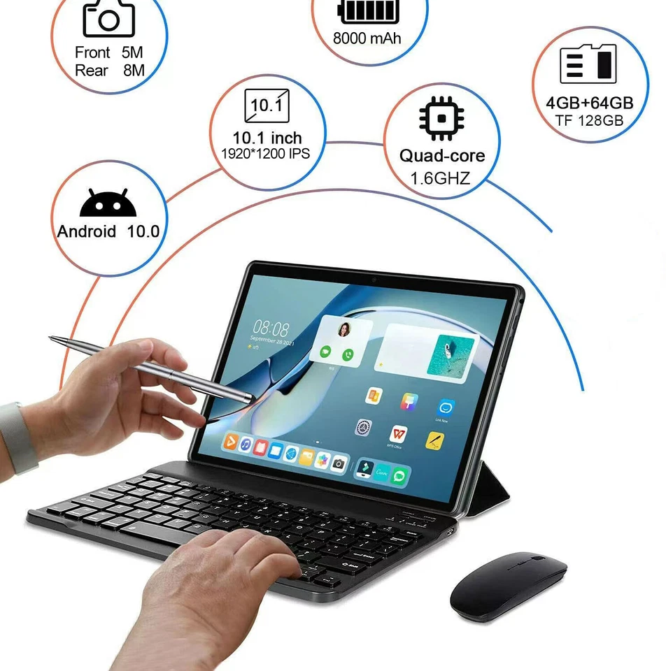 Tablet 10 Inch Android 11, 4GB RAM 64GB ROM 1920x1200 IPS w Keyboard/Mouse - Image 2 of 4